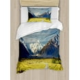 thumbnail image 1 of Mountain Duvet Cover Set, Landscape with Road and Snow Capped Mountains Southern Alps New Zealand, Decorative 2 Piece Bedding Set with 1 Pillow Shams, Twin Size, Navy Blue White Olive, by Ambesonne, 1 of 3