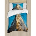 thumbnail image 1 of Mountain Duvet Cover Set, Panoramic Himalayas in Nepal Freezing Cold Terrain Tibetian Nature Adventure, Decorative 2 Piece Bedding Set with 1 Pillow Shams, Twin Size, Blue Brown, by Ambesonne, 1 of 3