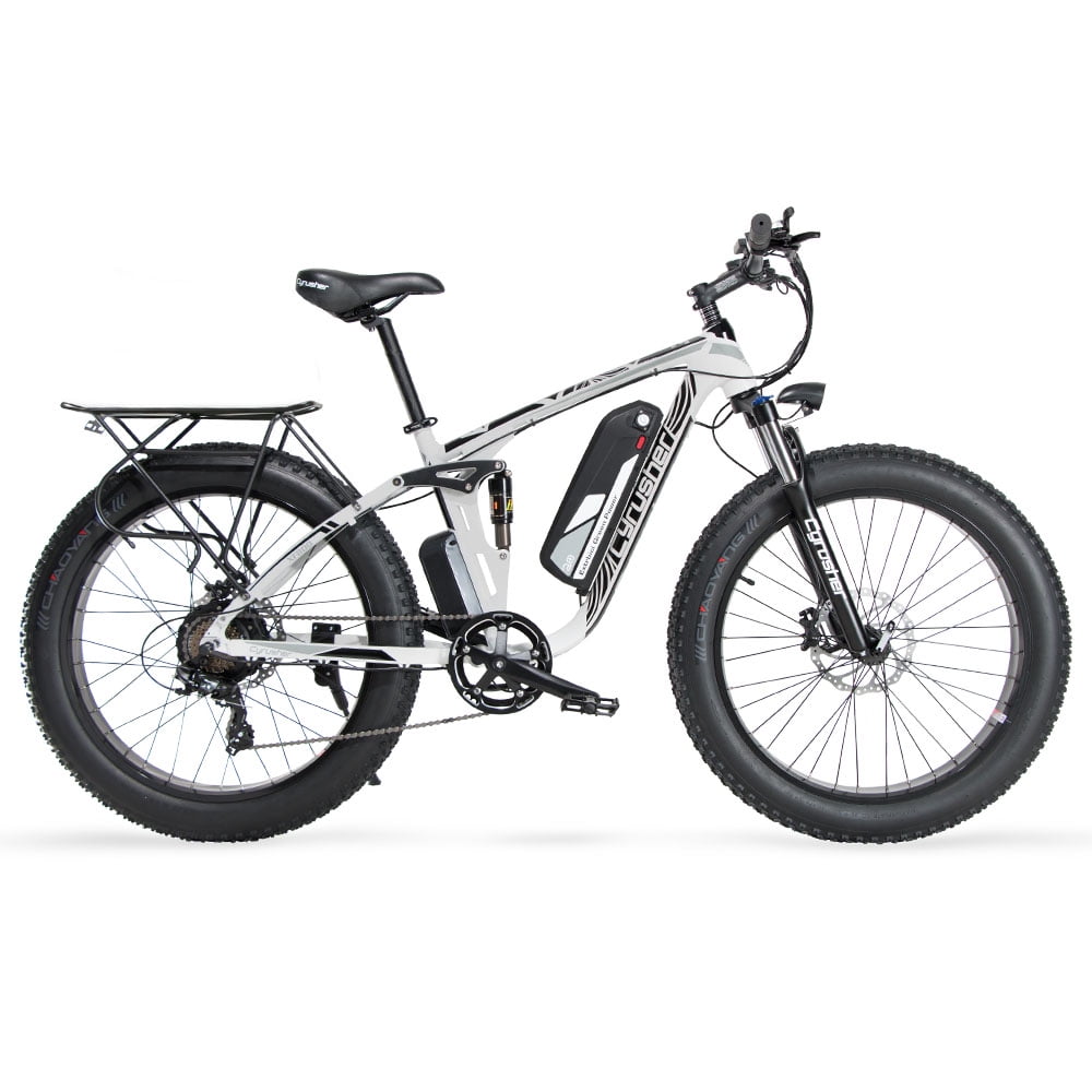 Mountain E Bike White Smart Bike Long Battery Life Removable Shimano TX50 7 Speeds Rechargeable Soft Riding