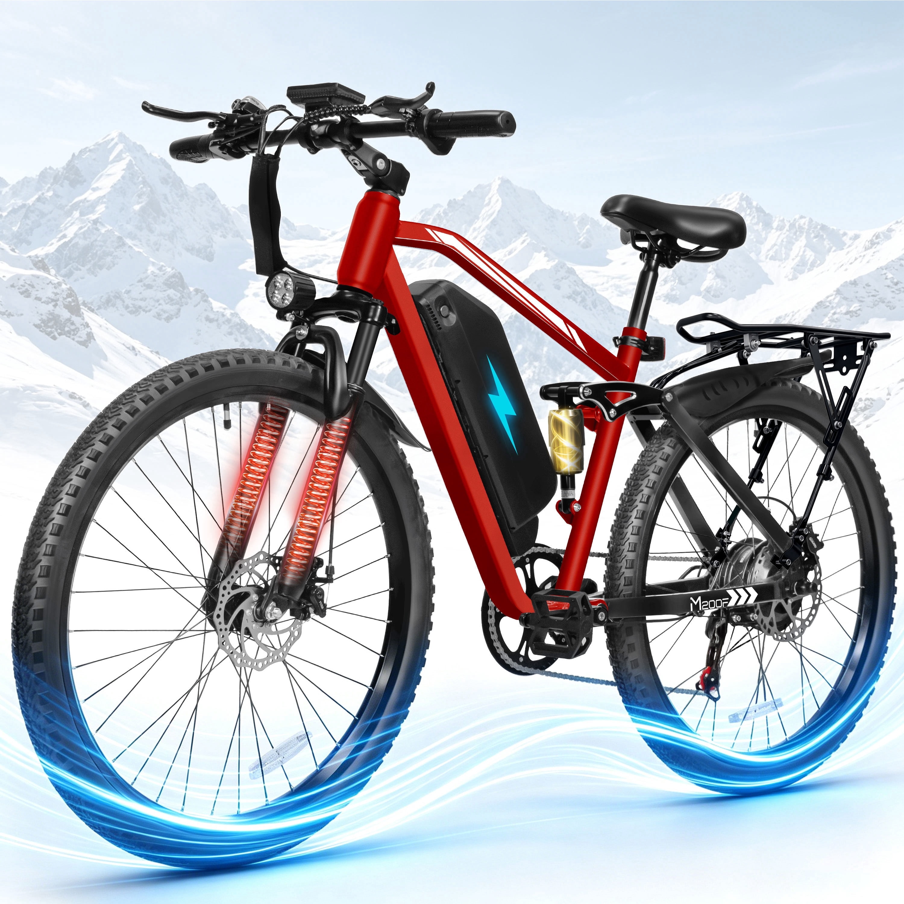 ESKUTE Mountain Electric Bike for Adults, 750W Brushless Motor, 20 MPH Top Speed, 48V 20.8Ah Battery, Full Suspension, 27.5" Tires, Up to 80 Miles Range, Red