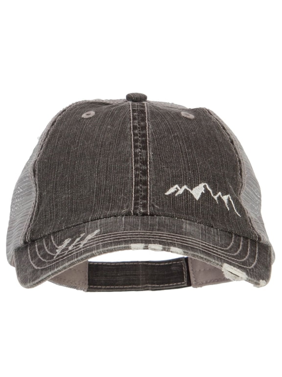 Mountain Embroidered Cotton Mesh Cap - Black OSFM