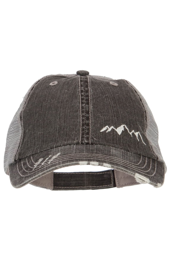 Mountain Embroidered Cotton Mesh Cap - Black OSFM