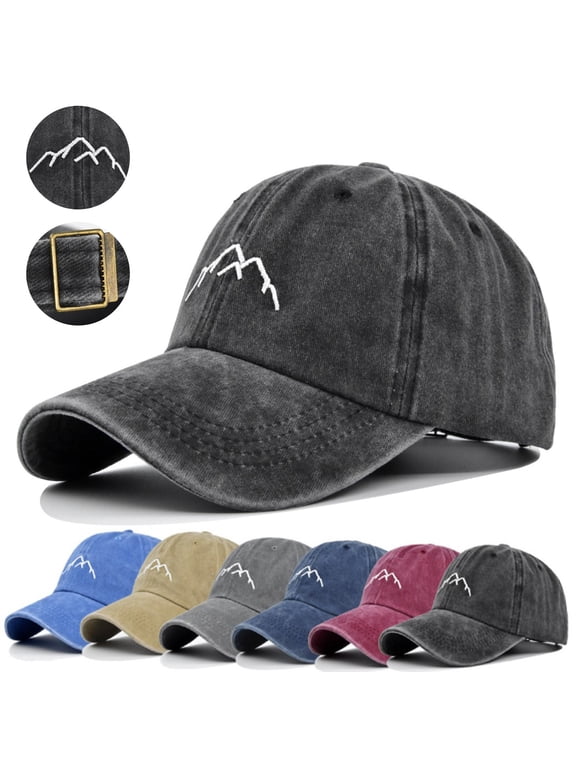Mountain Embroidery Baseball Cap Low Profile Unstructured Baseball Hat Washed Distressed Twill Adjusted Cotton Dad Hat Adjustable Trucker Headwear Blue One Size