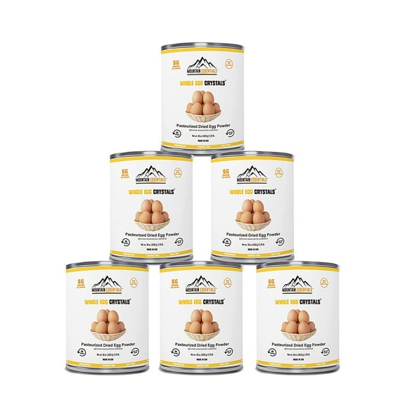 Mountain Essentials Dehydrated Whole Powdered Egg Crystals | Long Term Storage Shelf Stable | Perfect for Emergency Survival, Camping & Backpacking No Additives Pasteurized Natural 2.25 Lb- 06 Cans