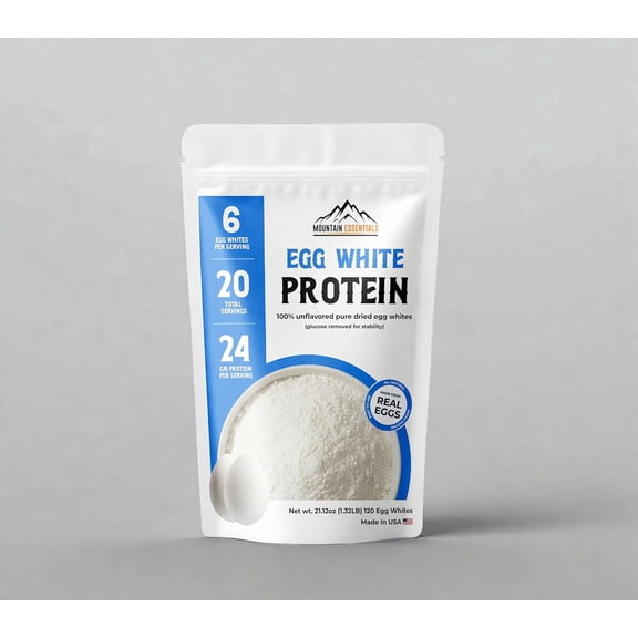 Mountain Essentials Egg White Protein Powder, Unflavored 100% Pure Dried Egg Whites, Gluten Free, 21.12 oz (20 Servings), Made in USA, Ideal for Baking, Cooking, Smoothies & Protein Shakes