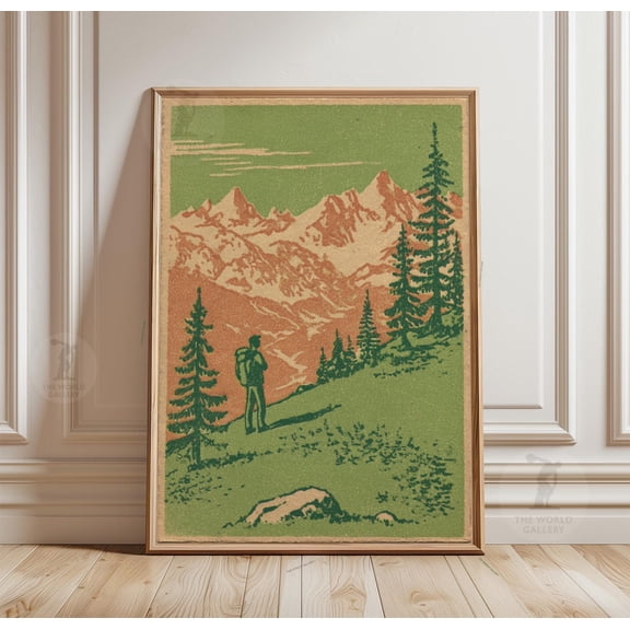Mountain Explorer Poster Hiking Wall Art Mid Century Landscape Adventure Print 2