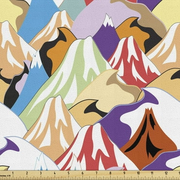 Ambesonne Mountain Fabric by the Yard Upholstery, Colorful Abstract Peaks, 5 Yards, Multicolor
