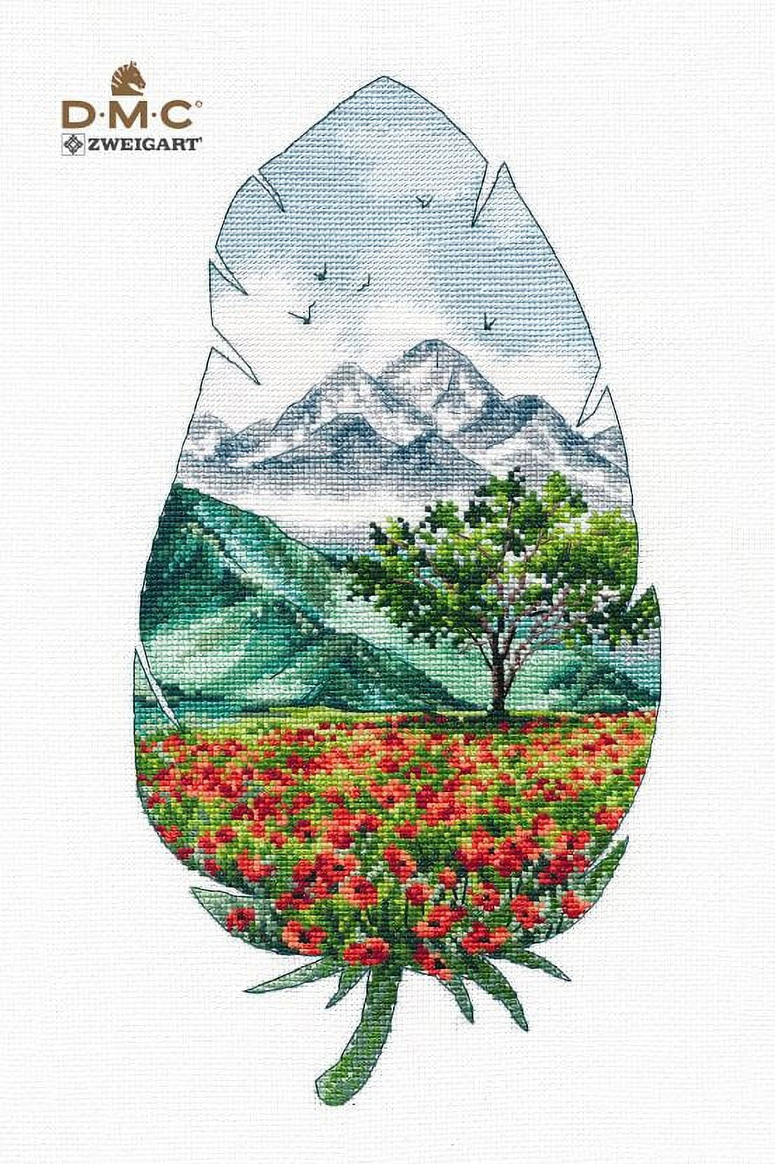 Mountain Field Of Red Flowers Cross Stitch Kit Feather Cross Stitch Pattern On Aida 16 Count Canvas Cross Stitch by Oven 1416