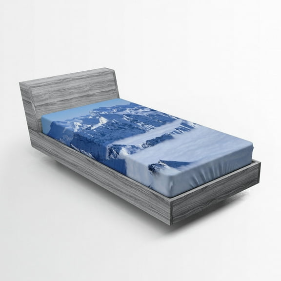 Mountain Fitted Sheet, Fantasy Dream Land over the Austrian Alps Summit Climate Skiing Snowfall Fir Theme, Soft Decorative Fabric Bedding, Twin XL Size, White, by Ambesonne