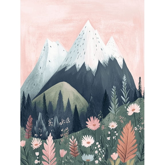 Mountain Flowers Floral Canvas Art Print Suitable for Living Room Bedroom Bathroom Office and Hallway Decoration.