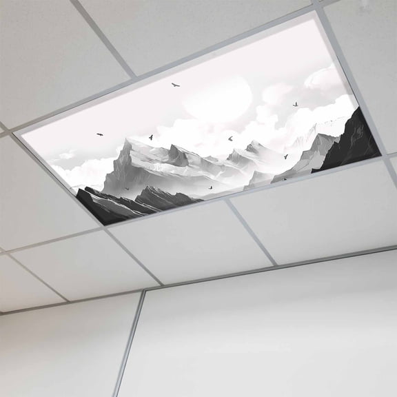 Mountain Fluorescent Light Covers, Eagle Sky Cloud Black and White Landscape Magnetic Light Covers for Ceiling Lights, Fluorescent Ceiling Shade Filters for Classroom Bedroom Office 4x2Ft x 1PCS