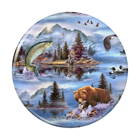 Mountain Fly Fishing Bear Stream Lake Fish Kitchen Refrigerator Locker Button Magnet
