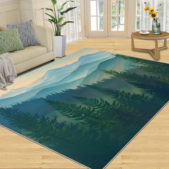 Mountain Forest Area Rug, Forest Rolling Hills Rugs for Bedroom, Indoor Non-Slip Kids Rugs, Machine Washable Breathable Durable Carpet for Front Entrance Floor Decor 2 x 3ft