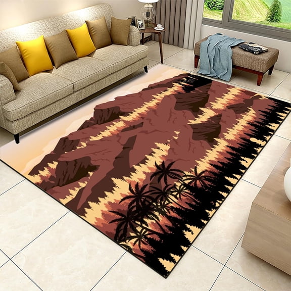 Mountain Forest Area Rug, Natural Scenery Mountains And Forests Soft Non-Slip Carpet, Coconut Tree Urban Print Characteristic Area Rug, Suitable For Living Room, Bedroom, Dormitory 1x2ft