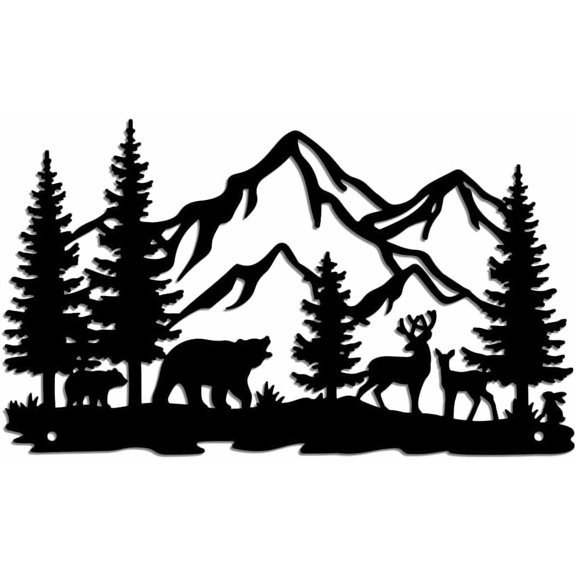 Mountain Forest Bear Wall Art Decor Wildlife Silhouette Sculpture Wall Art Bear Deer Rabbit Wall Art Plaque Home Decor for Home Balcony Garden Courtyard Living Room Outdoor 11.8x6.9 Inch Black