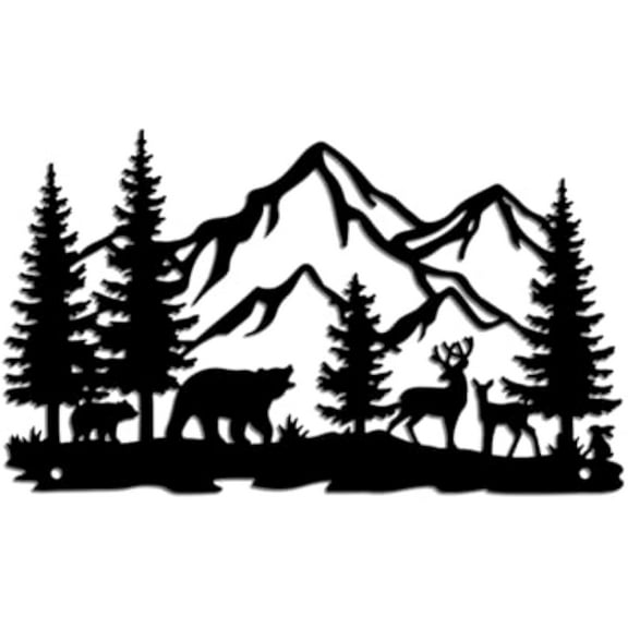 Mountain Forest Bear Wall Art Decor Wildlife Silhouette Sculpture Wall Art Bear Deer Rabbit Wall Art Plaque Home Decor for Home Balcony Garden Courtyard Living Room Outdoor 11.8x6.9 Inch