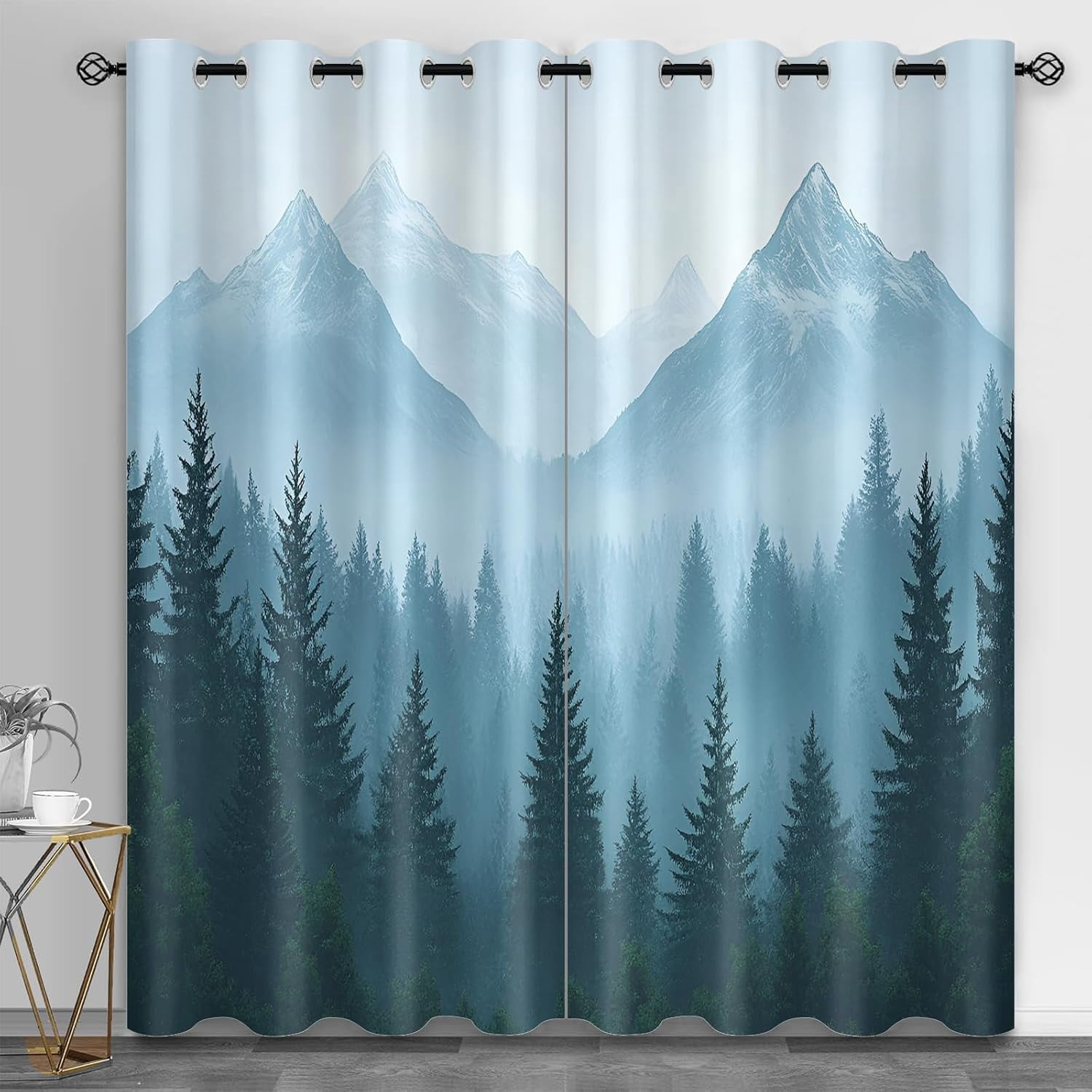 Mountain Forest Blackout Curtains, Nature Landscape Drapes for Bedroom ...