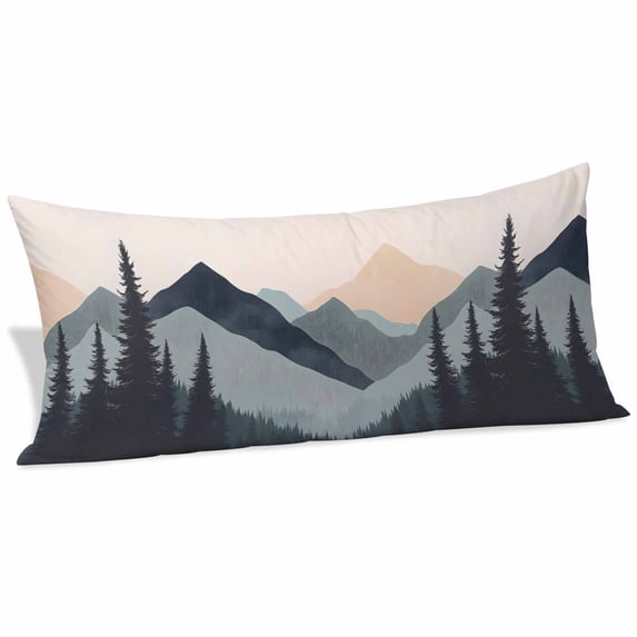 Mountain Forest Body Pillow Covers 20"x54", Nature Tree Scenery Watercolor Pink Blue Soft Brushed Microfiber Breathable Throw Pillow Covers, Pillowcase with Zipper for Couch Sofa Bedroom Living Room