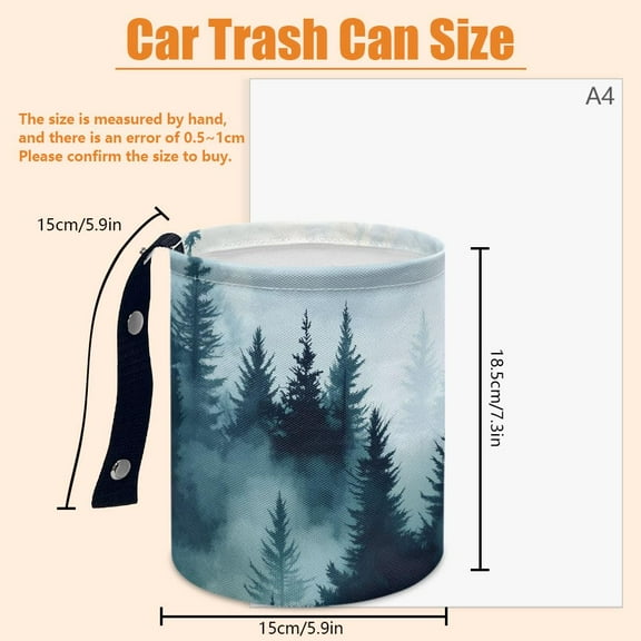 Mountain Forest Car Trash Can Waterproof Garbage Can Car-Seat Back Hanging Trash Bag Portable Camping Waste Bin Storage Bag Collapsible Rubbish Container for Cars (5.9" W 7.2" H)