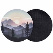 Mountain Forest Coasters Set of 2, Absorbent Coasters for Drinks, Farmhouse Cabin Nature Sunrise Landscape Coaster for Desk Coffee Table Protection, Home Decor House Warming Gifts 4"