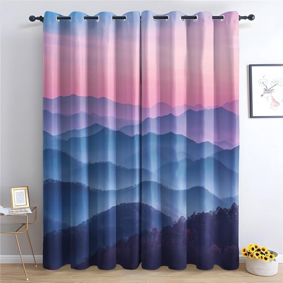 Mountain Forest Curtains For Bedroom Living Room, Sunset Blackout Curtains & Home Decor, Drapes, Landscape Window Treatments, Grommet Curtains 21"W x 45"L (Pack of 2)