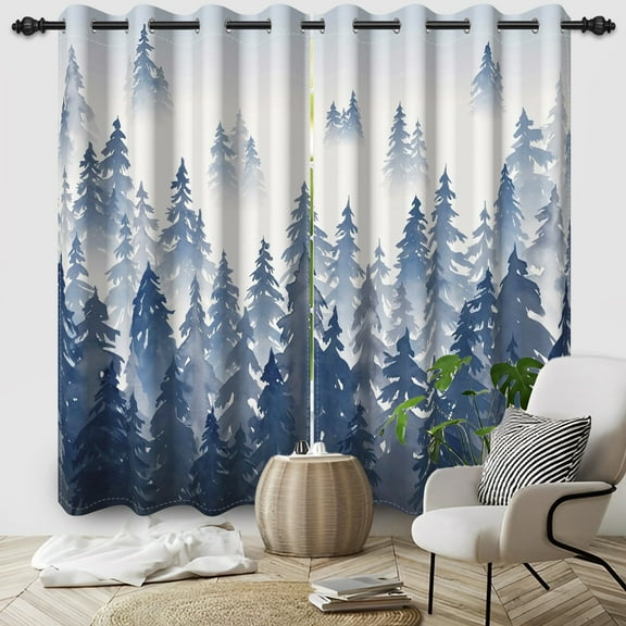 Mountain Forest Curtains,Blue Blackout Window Drapes for Bedroom Living Room 2 Panel Sets,42x63 Inch