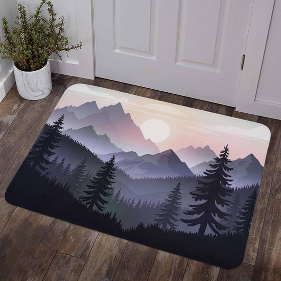 Mountain Forest Door Mat 16" x 24" Indoor Outdoor Rug for Entryway Farmhouse Cabin Nature Sunrise Landscape Non Slip Heavy Duty Welcome Mat for Front Door Garden Patio