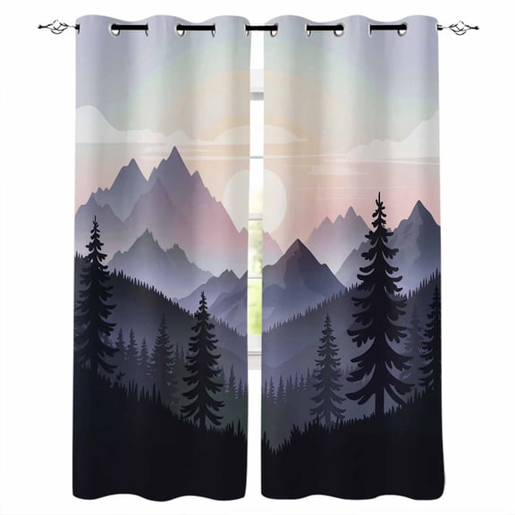 Mountain Forest Kitchen Curtains Farmhouse Cabin Nature Sunrise Landscape Cafe Short Curtains for Bathroom Blackout Window Curtain Small Window Treatment Drapes for Bedroom Living Room 27.5"x39"x2