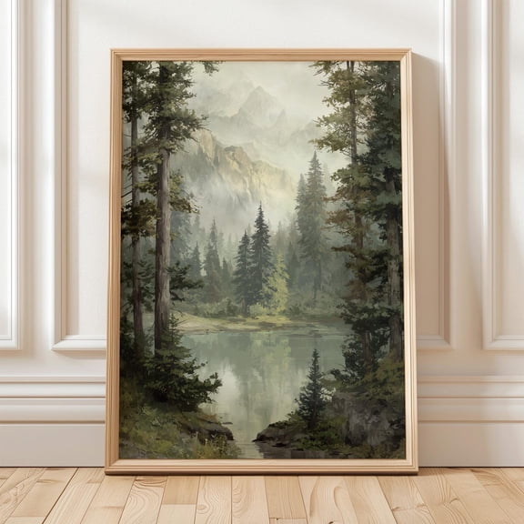Mountain Forest Lake Serene Nature Misty Pines Reflection Porch Display, Unframed Paper Poster 8x10in