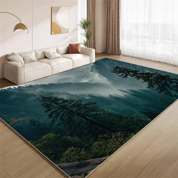 Mountain Forest Landscape Area Rugs, Nature Scenic Carpet, Washable Non Slip Low Pile Soft Rug for Entryway Bedroom Decor Mat 3ftx5ft
