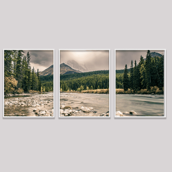 Mountain Forest Landscape Nature Poster Set 3 Prints Set 3 , Stretched Canvas