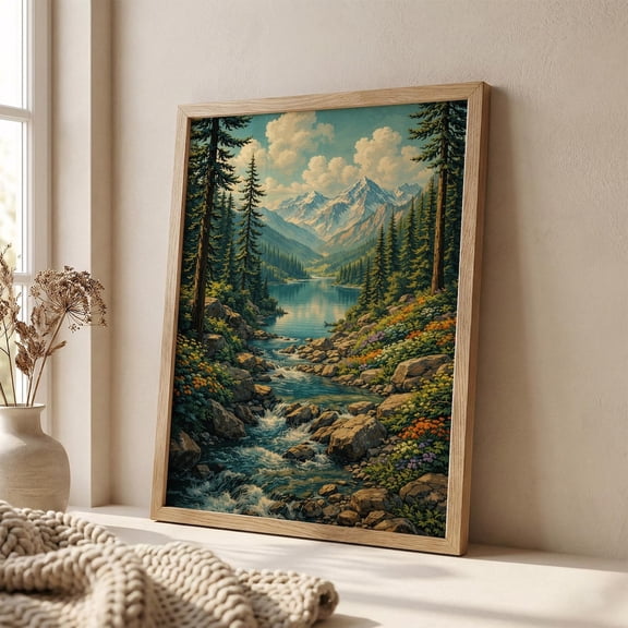 Mountain Forest Nature Alpine River And Lake Landscape Poster Unframed Paper Print