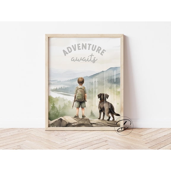 Mountain Forest Nursery Art, Nursery Decor Boy, Adventure Theme Nursery, Woodland Prints, Woodland Nursery Decor, Forest Nursery, Dog Print Home Decor #979, Unframed Canvas Size 12x18