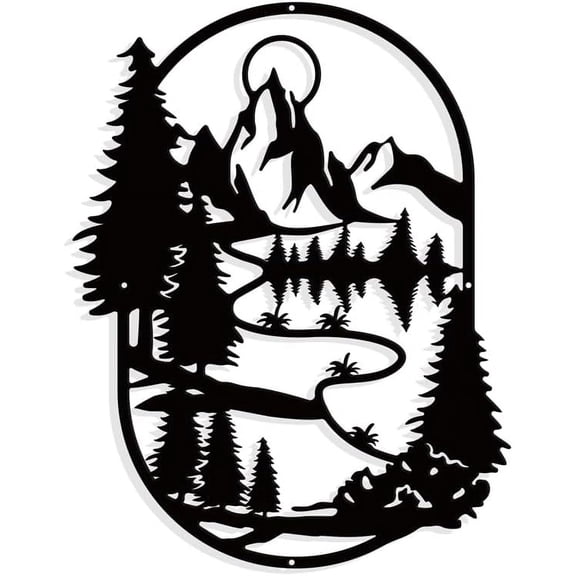 Mountain Forest Ocean Metal Wall Art Decor Matte Black Wall Hanging Decor Silhouette Wall Art