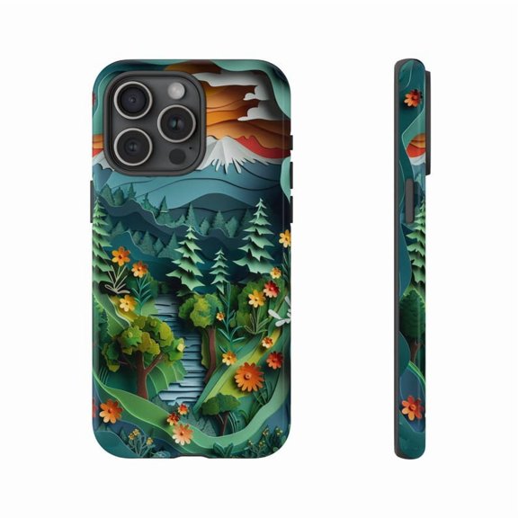 Mountain Forest Paper Cut Artwork Phone Case Scenic Wilderness for iPhone 17 16 15 14 13 12 11 Pro Max