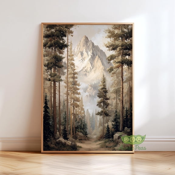 Mountain Forest Path Misty Pine Tree Tranquil Nature Hiking Decor Rustic Cabin Decor Living Room, Unframed Poster
