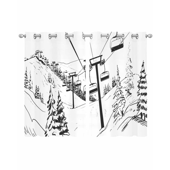 Mountain Forest Sheer Curtains 39 Inch Length 2 Panels Set for Living Room/Bedroom, Modern Abstract Art Trees Kitchen Curtains Grommet Semi-Sheer Curtains Drapes Voile Window Treatments 27.5"x39"x2