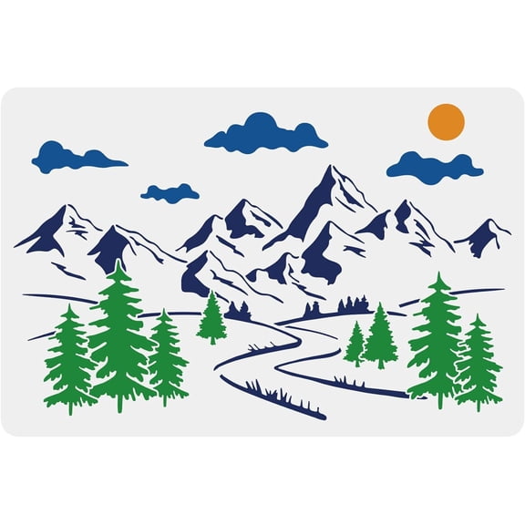 Mountain Forest Stencils Forest Landscape Stencil Template Sun Cloud Tree River Painting Stencils Reusable