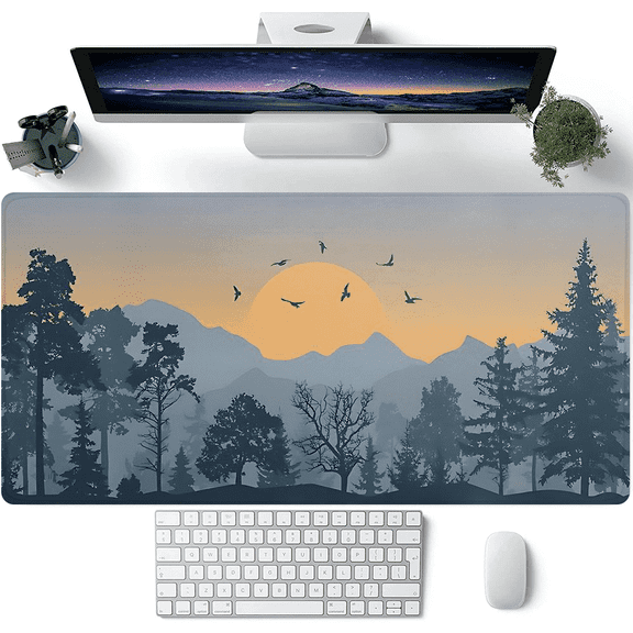 Mountain Forest Sunset Mouse Pad - Durable Non - Slip Desk Mat, Extra - Large Soft & Comfortable Mouse Pad - Ergonomic Stitched Desk Mat Ideal for Esports & Office Use
