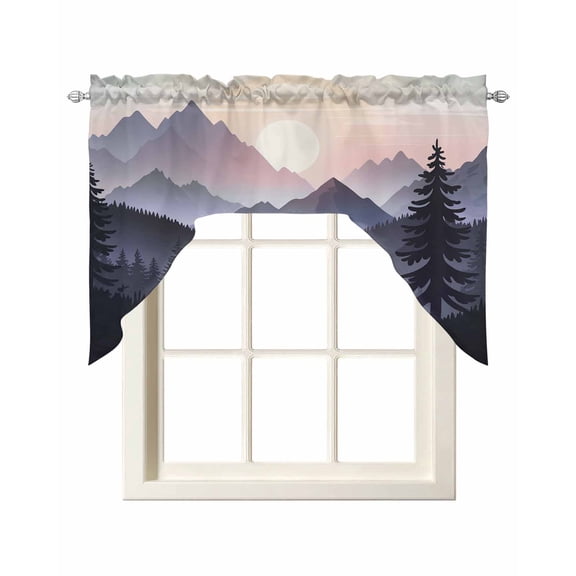 Mountain Forest Swag Valances for Windows, Small Curtains Drapes, Farmhouse Cabin Nature Sunrise Landscape Kitchen Window Curtains Over Sink Window Treatment Valance for Bedroom/Bathroom 56"x36"