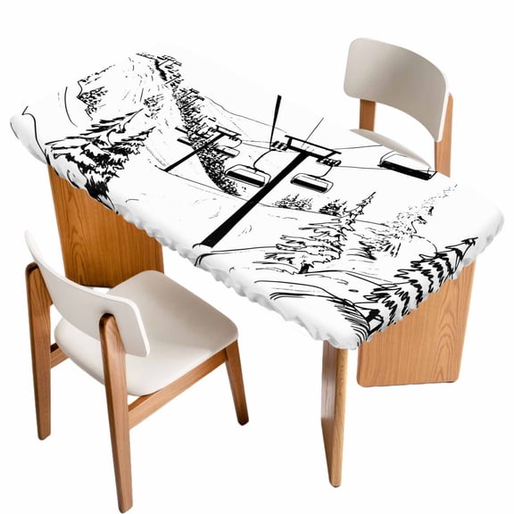 Mountain Forest Table Cloths for 4 Foot Rectangle Tables, Modern Abstract Art Trees Patio Waterproof Elastic Fitted Tablecloths, Washable Rectangular Table Cover for Camping