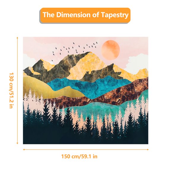 Mountain Forest Tapestry, Sunset Nature Landscape Wall Hanging, Abstract Marble Texture Scenery Tapestry for Bedroom Living Room Home Decor, 59.1 x 51.2 Inches
