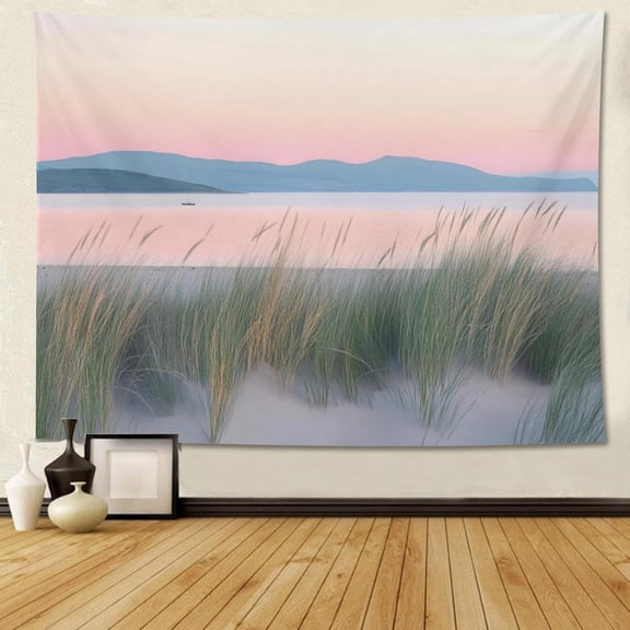 Mountain Forest Tapestry Sunset Tapestry Nature Landscape Tapestry Wall Hanging Green Tapestry 60x90 Inch Beach Weed Tapestry for Bedroom Living Room Backdrop Wall Decor