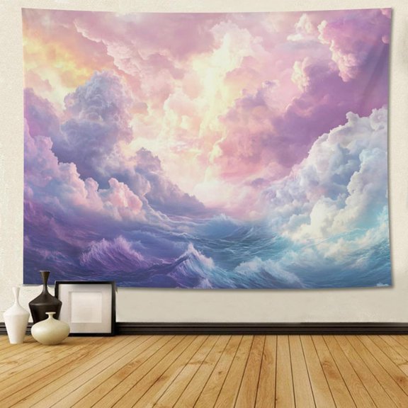 Mountain Forest Tapestry Sunset Tapestry Nature Landscape Tapestry Wall Hanging Green Tapestry 60x90 Inch Cloud Ocean Tapestry for Bedroom Living Room Backdrop Wall Decor