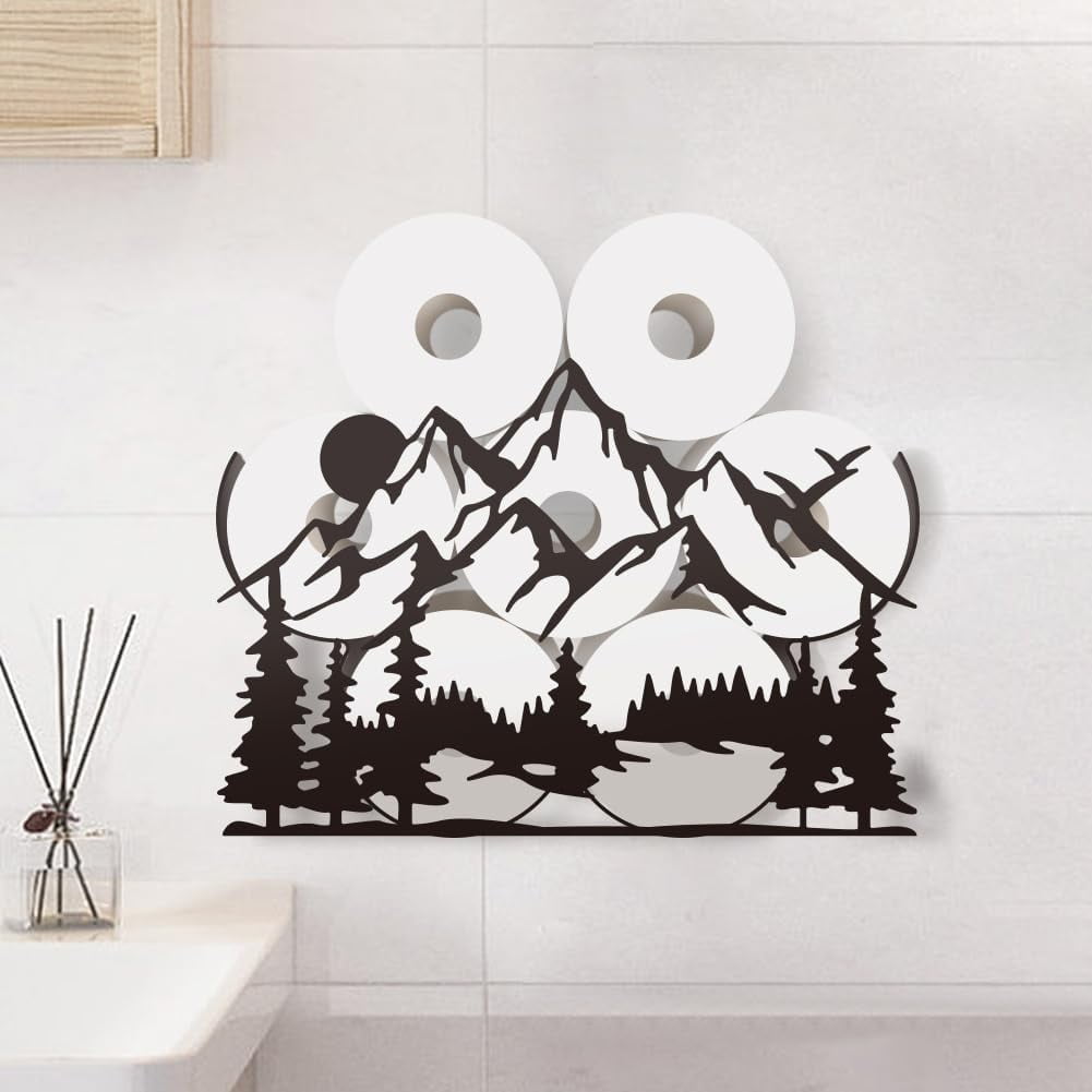 Mountain Forest Toilet Paper Holders Forest Toilet Paper Holder Shelf Wall Mount Toilet Paper Storage for Extra 8 Rolls Metal Toilet Paper Organizer Toilet Paper Roll Holder for Bathroom Decor