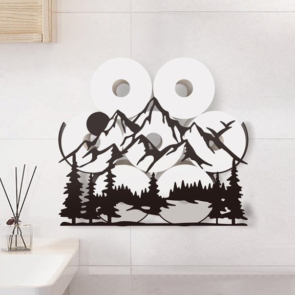 Mountain Forest Toilet Paper Holders Forest Toilet Paper Holder Shelf Wall Mount Toilet Paper Storage for Extra 8 Rolls Metal Toilet Paper