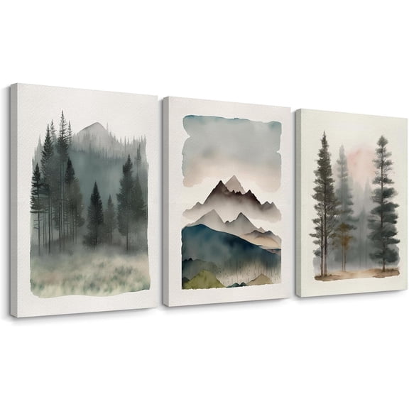 Mountain Forest Wall Art Decor Watercolor Landscape Canvas Pictures Natural Abstract Wall Art Painting Tree Forest Poster Prints Modern Artwork for Living Room Bedroom 12x16 Inch Unframed Set of 3