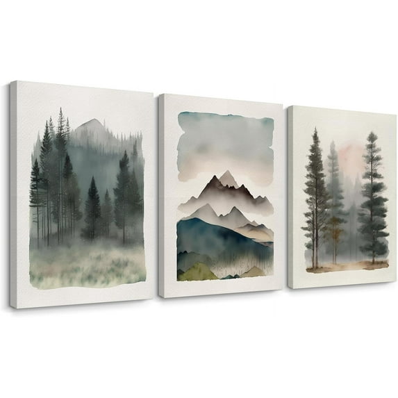Mountain Forest Wall Art Decor Watercolor Landscape Canvas Pictures Natural Abstract Wall Art Painting Tree Forest Poster Prints Modern Artwork for Living Room Bedroom Unframed (only canvas)