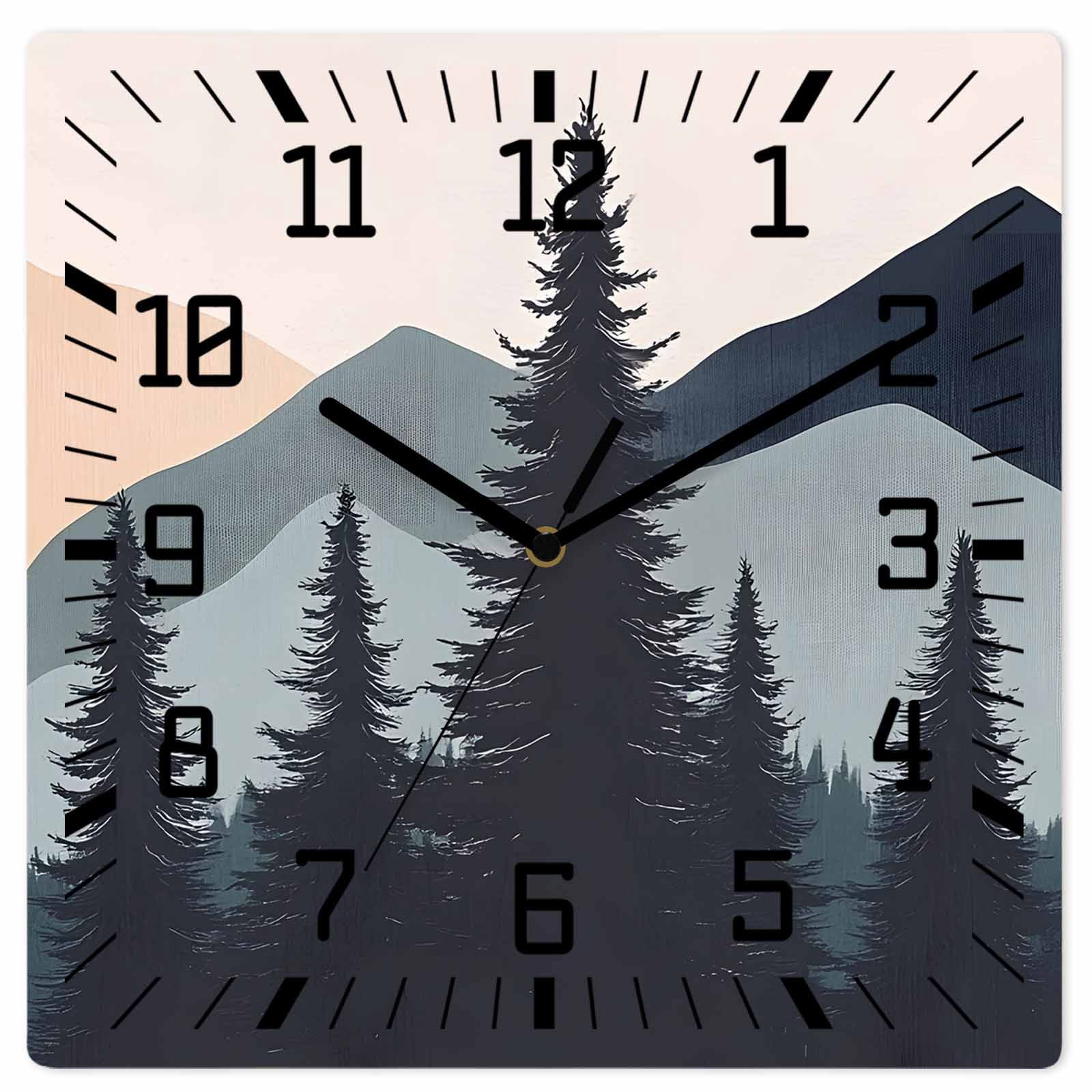 Clock Sencery Mountain Forest Wooden Wall Clock Silent Non Ticking, Nature Tree ...