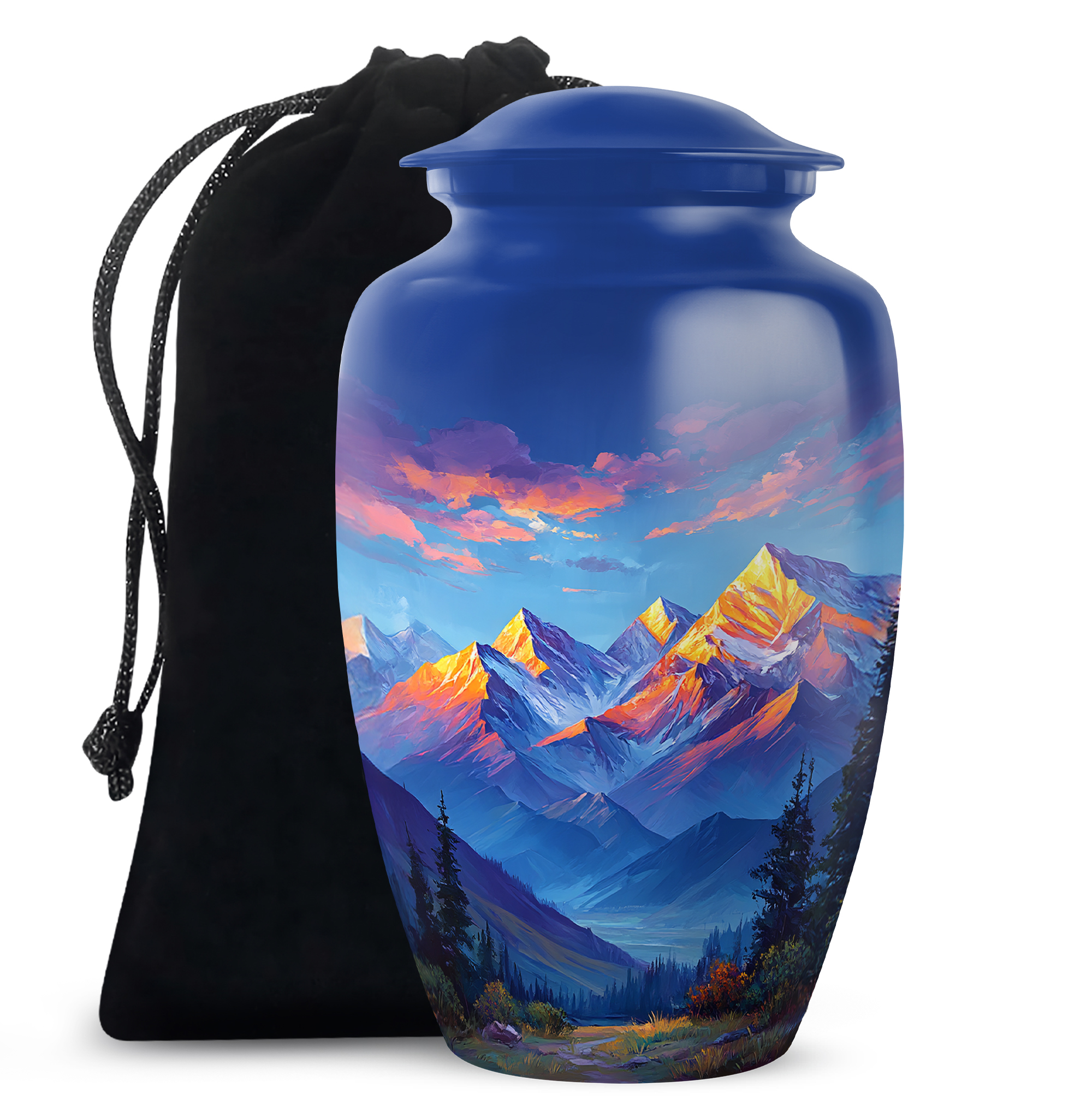 Mountain Funeral Cremation Urn For Adult Female - Blue Urns For Human Ashes For Burial - Large Decorative Urn For Human Ashes For Man And Woman 10 Inch - Adult Urns For Men & Woman